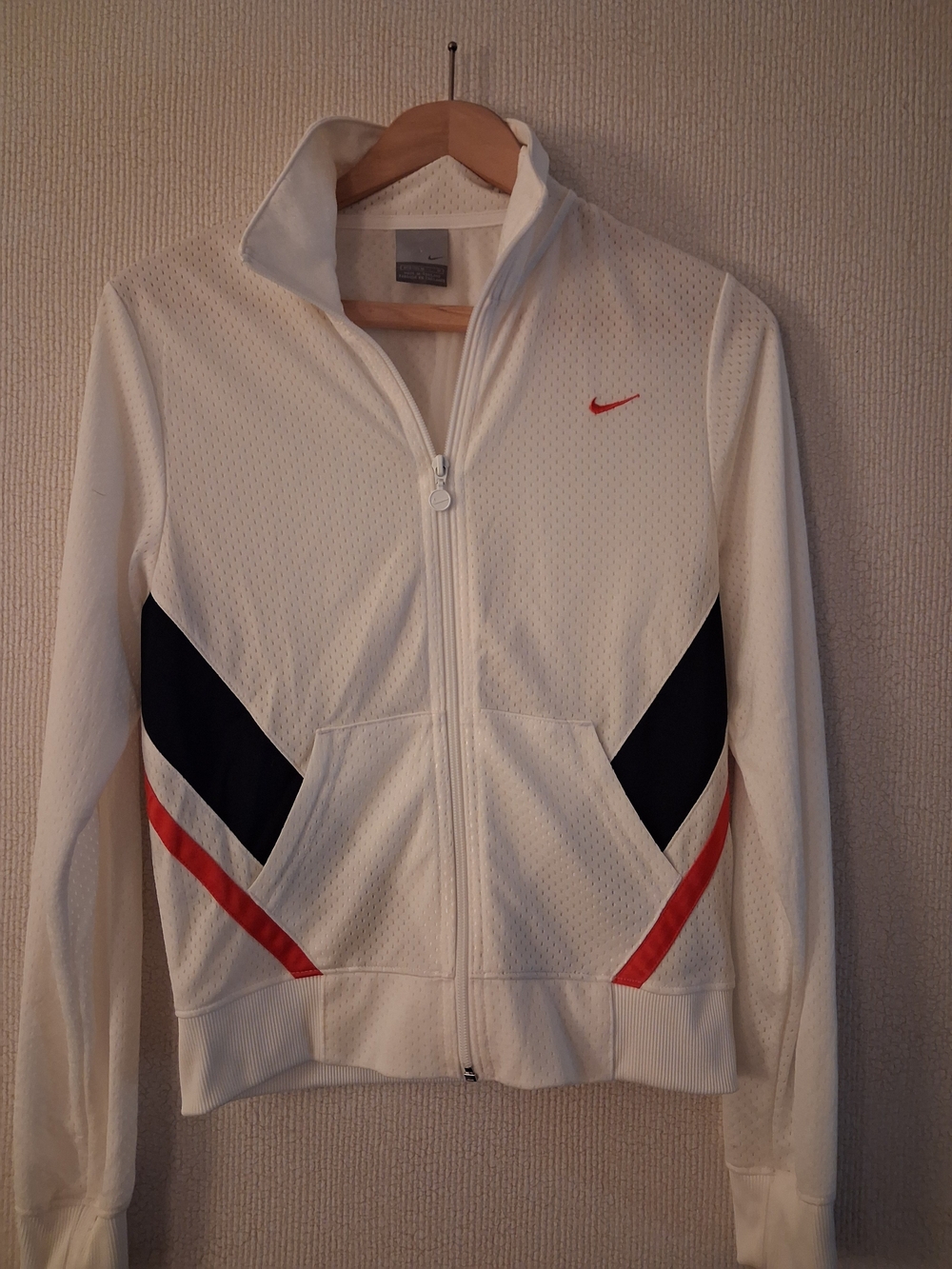 Nike Women's Retro White Track Jacket with Navy & Red Accents M Sz 8 -10